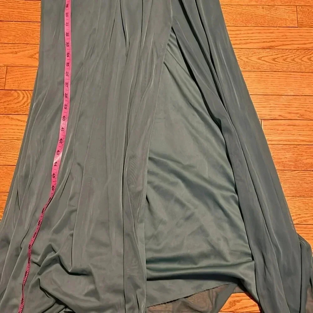 [10]Davids Bridal High Neck Laced Open Back Teal Green Bridesmaid Wedding Dresse - Picture 10 of 10